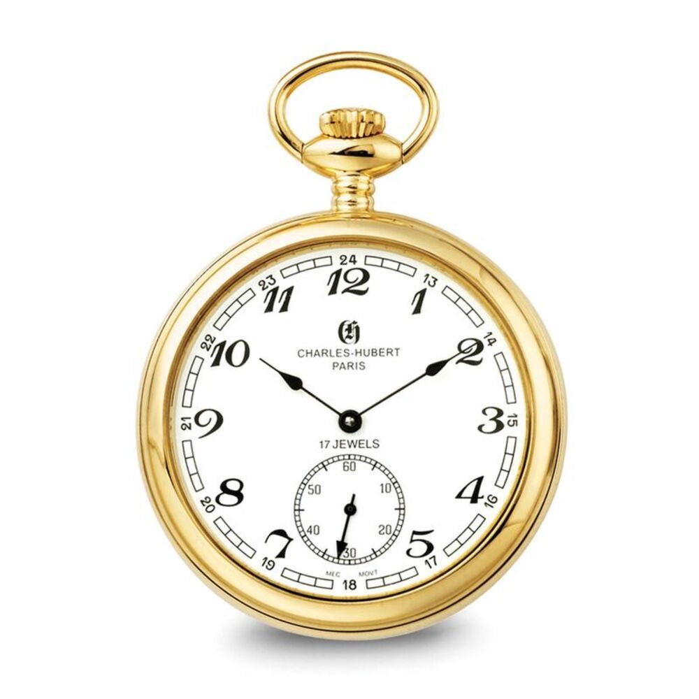 Charles Hubert Gold-Tone Plated Stainless Open Face 52mm Pocket Watch